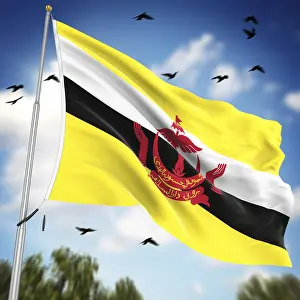 Impresiones de Bandera de Brunei, Esta es una imagen generada por computadora y renderizada en 3D Brunei Imprime: Bandera de Brunei, Esta es una imagen generada por computadora y renderizada en 3D.