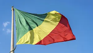 Blue Sky Image Imprime: The flag of Congo flutters in the wind