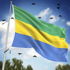 Gabón Imprime: Bandera de Gabón, esta es una imagen generada por computadora y renderizada en 3D.