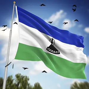Lesotho Imprime: Bandera de Lesoto, Esta es una imagen generada por computadora y renderizada en 3D.