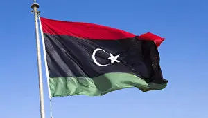 Digital Composing Of A Flag Imprime: The flag of Libya, fluttering in the wind