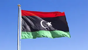 North Africa Flag Imprime: The flag of Libya, fluttering in the wind