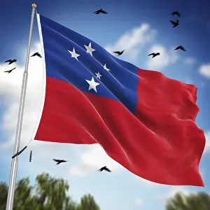 Samoa Flag Imprime: Flag of Samoa, This is a computer generated and 3d rendered image