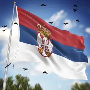 Imágenes Relacionadas Imprime: Bandera de Serbia, Esto es una imagen generada por computadora y renderizada en 3D.
