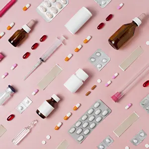 Flat Lay Composition Imprime: Flat lay composition medical elements