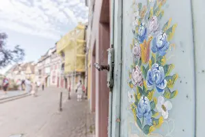 Deserted French Village Imprime: Flower pattern painted on a window pane