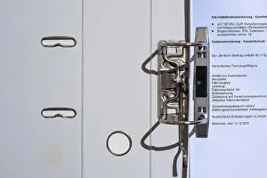 Office Work Imprime: Folder with insurance document, top view