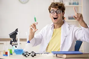 ADN Imprime: Químico loco divertido haciendo experimentos y pruebas.