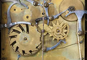 Clockwork Mechanism Imprime: Gears and cogs in the clockwork of a historical pendulum clock