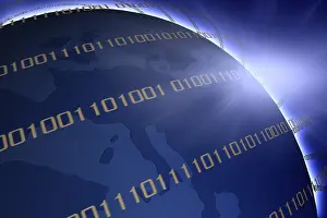 Digital World Map Imprime: Globe with binary code