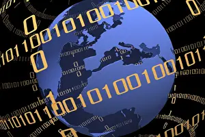 Data Transmission Network Imprime: Globe with binary code
