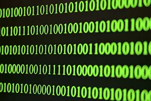 Single Colored Background Design Imprime: Green binary code in ordered rows on a dark background