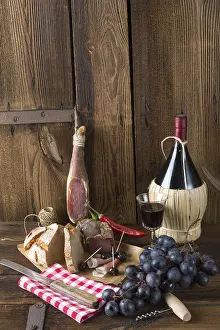Gastronomy Photography Imprime: Ham, wine and bread
