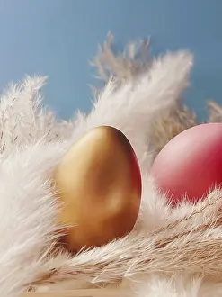 Symbolic Easter Picture Imprime: Happy Easter. Colourful painted easter eggs on rustic background
