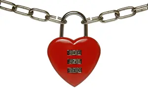 Symbolic Heart Shape Imprime: Heart lock with numeric code, symbolic image for finding a partner
