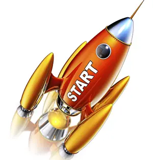 Air Traffic Control Technology Imprime: High resolution rendering of a rocket with a start icon