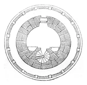 Vintage Tower Illustration Imprime: Horizontal section in the upper tower