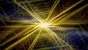 Dynamic Abstract Composition Imprime: This image features a 3D render of dazzling