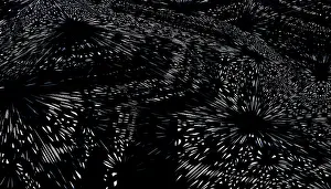 Black And White Design Imprime: This image features a dramatic 3D render of dynamic bursts