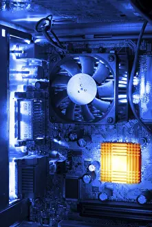 Computer Hardware Equipment Imprime: Inside a computer, mainboard and ventilator