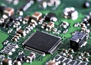 Electronic Board Imprime: Integrated circuit with a processor chip on computer mainboard