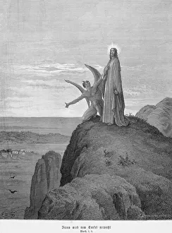 Christian Religion Illustration Imprime: Jesus is tempted by the devil, Matthew