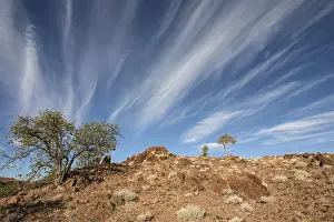 Namibia Rock Formations Imprime: Landscape with trees and clouds