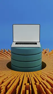 Digital Information Technology Imprime: A laptop stands surrounded by vibrant data elements