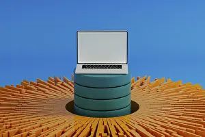 Scientific Research And Analysis Imprime: A laptop stands surrounded by vibrant data elements