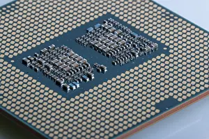 Digital Communication Technology Imprime: Macro image of the microchips of a modern processor