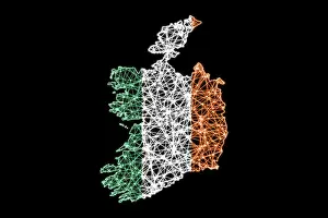 Mapa Imprime: Mapa de Irlanda, Mapa de malla poligonal línea, mapa bandera.