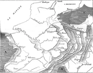 Impresiones de Mapa y sección del Bajo Imperio, ilustración grabada antigua. Magasin Pittoresque 1845 Mapa Imprime: Mapa y sección del Macizo de París.