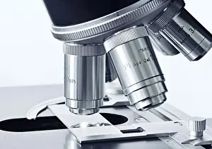 Laboratory Equipment Detail Imprime: Microscope, close up of objective lenses