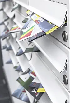 Shallow Depth Of Field Imprime: Modern mailboxes filled of leaflets