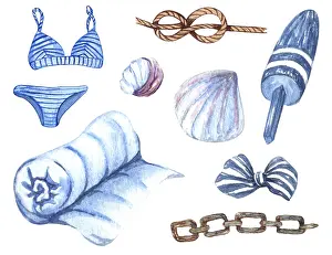 Bivalve Animal Images Imprime: Nautical set of different elements