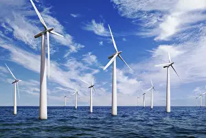 Power Generation Renewable Imprime: Offshore wind farm, computer generated composite
