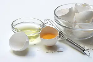 Kitchen Device Imprime: Opened hen's egg, egg white in shell and eggshells
Opened hen's egg