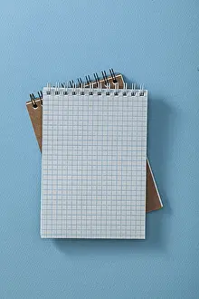 Desk Setup Ideas Imprime: Two Opened Note Pads On Blue Background