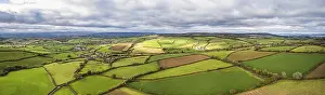 Panoramic Image UK Imprime: Panorama over Meadows and Fields over Devon in the colors of fall