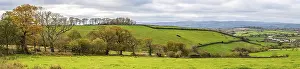 Top Down View Of Farmland Imprime: Panorama over Meadows and Fields over Devon in the colors of fall