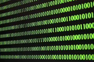 Black Background Graphics Imprime: Parallel green binary code lines on a black background