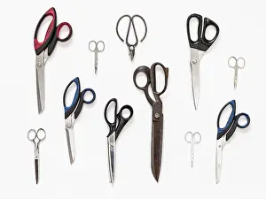 White Background Collage Imprime: Pattern from various scissors on white background
