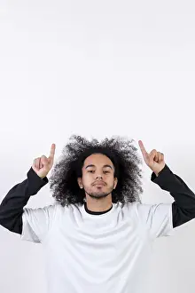 White Background Isolated Image Imprime: Pointing above a copy paste space
