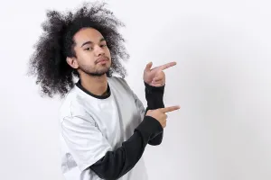 White Studio Background Picture Imprime: Pointing to the right at a copy paste space