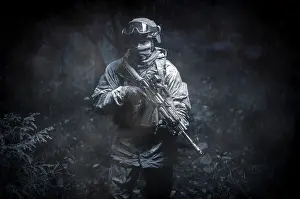 Commando Portrait Imprime: Portrait of a commando in the forest