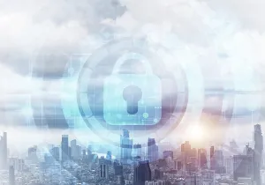 Modern Cityscape Architecture Imprime: Cryptography and encryption algorithm concept