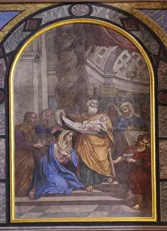 Impresiones de Presentación de Jesús en el Templo, retablo en la Iglesia Franciscana del Anunciación en Ljubljana, Eslovenia Eslovenia Imprime: La Presentación de Jesús en el Templo.
