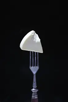 Processed Cheese Imprime: Processed cheese on fork, bitten into