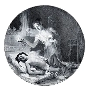Cupid And Psyche Mythology Imprime: Psyche eavesdropping over Cupid