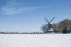 Historic Windmill Germany Imprime: Quantwick mill in winter, historic windmill